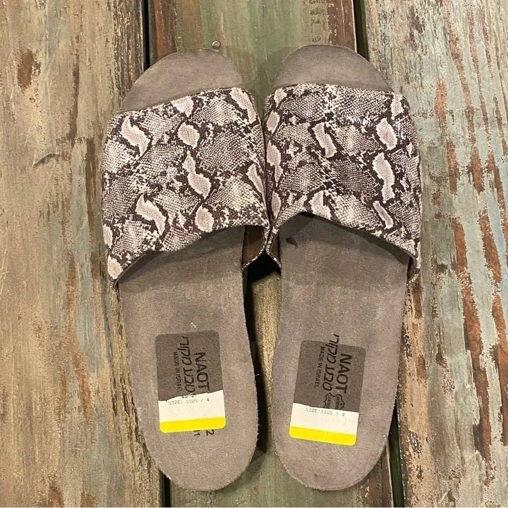 NAOT Alana Sandals Cork Comfort Slides Snakeskin Print Gray Women’s Sz 11
